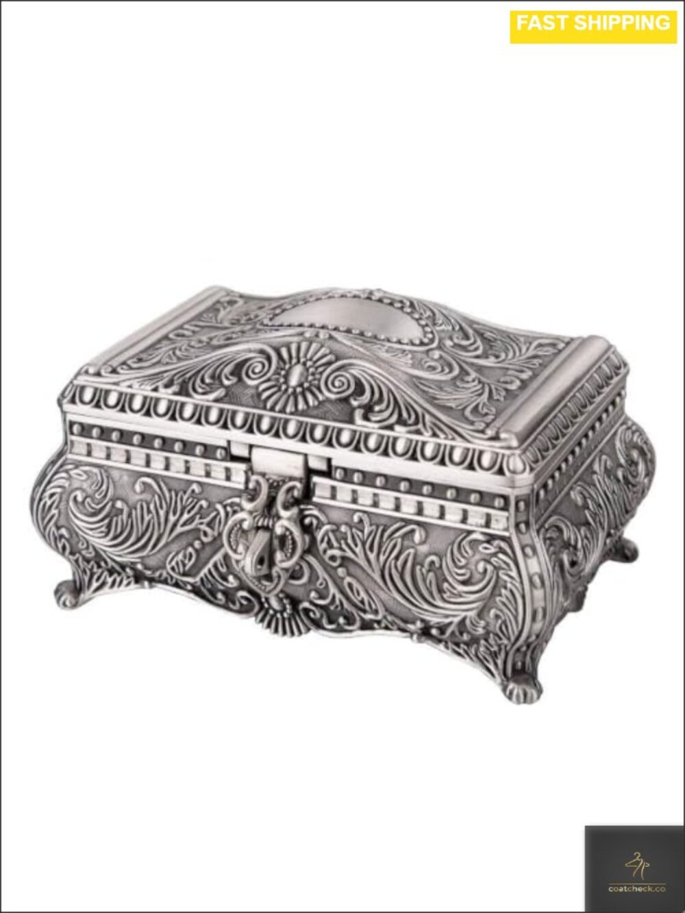 Vintage Jewelry Box Zinc Alloy Floral Engraved Trinket Storage Organizer